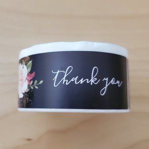 Thank You Stickers Rectangle Floral Black 1"x 3" 120 pcs